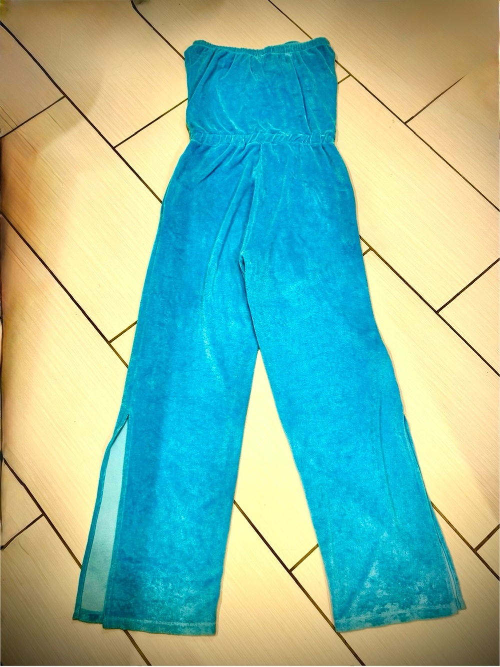 Monrow Sky Blue Strapless Terry Jumpsuit - Picture 4 of 6